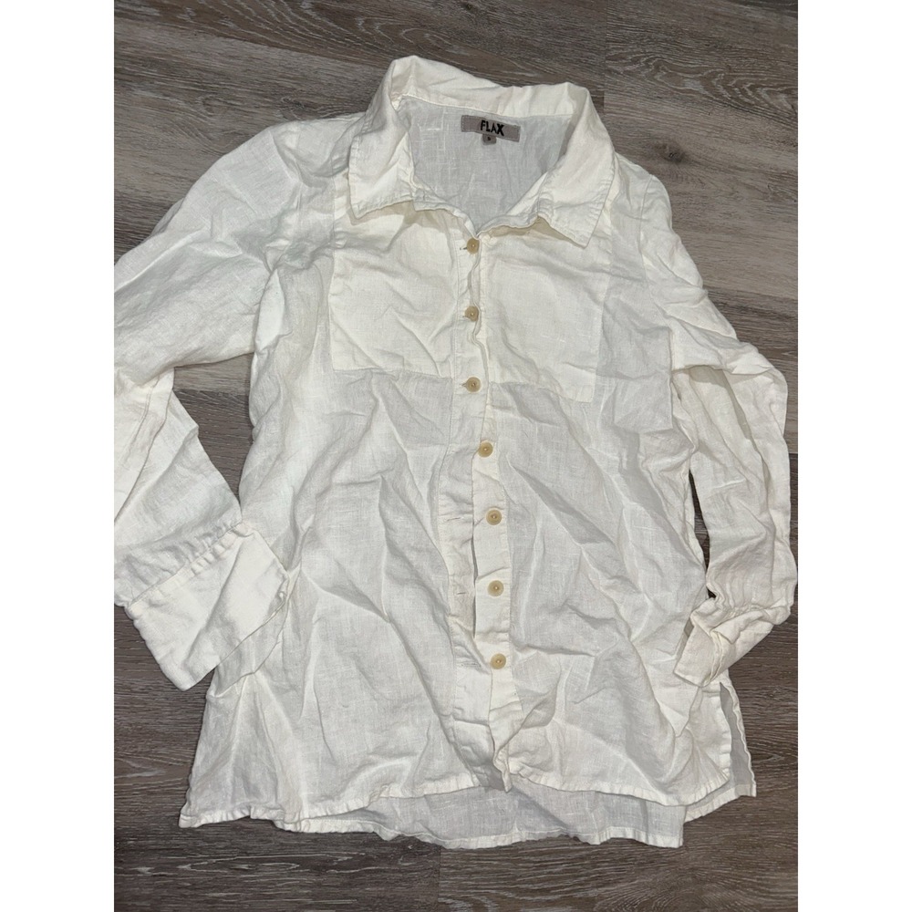 Flax Small Button Up Blouse Linen Beige Long Sleeve